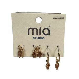NEW Mia Collection Studio Interchangeable‎ Charm Hoop Earrings Gold Tone
